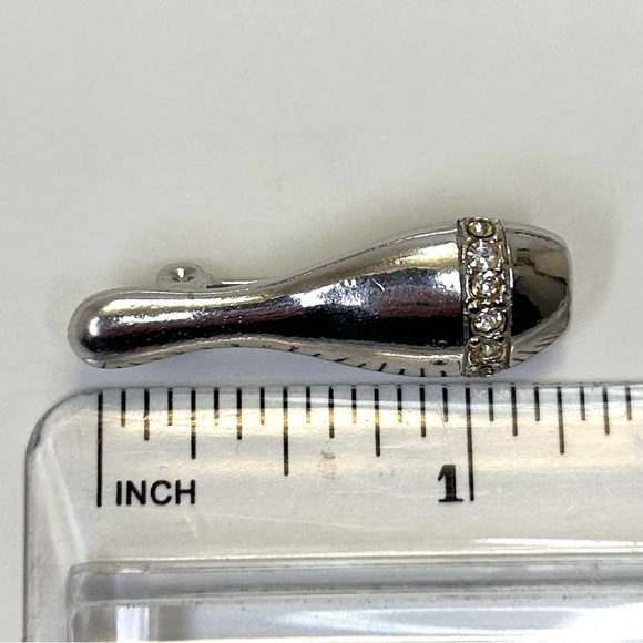 Silver Tone Bowling Pin With Crystals Unisex Brooch Pin - Picture 2 of 9